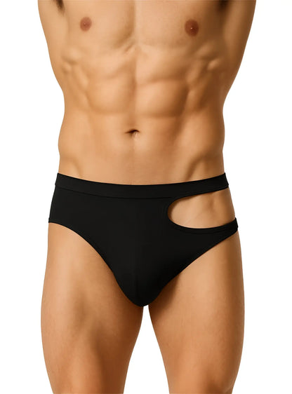 Black tartarus cut out briefs with sleek form-fitting design and cut-out details for comfortable everyday wear