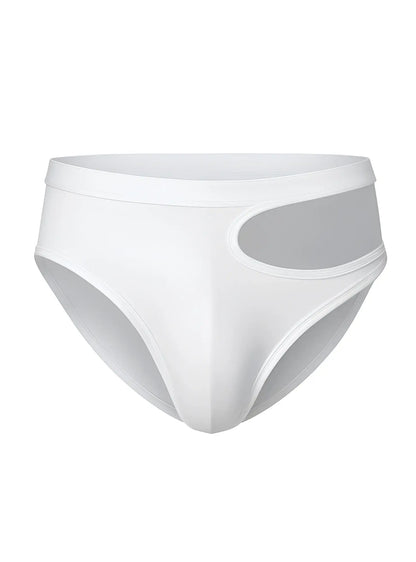 White briefs tartarus cut out brief with sheer gray side panel showcasing stylish breathable design