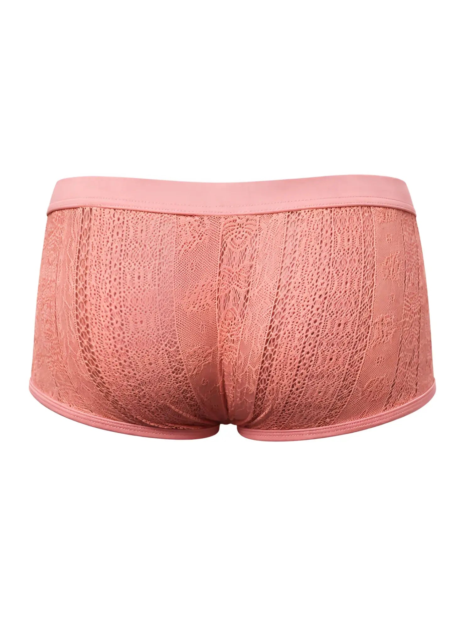 Pink tartarus lace boyshort briefs with lace trim and soft seamless waistband for comfortable wear