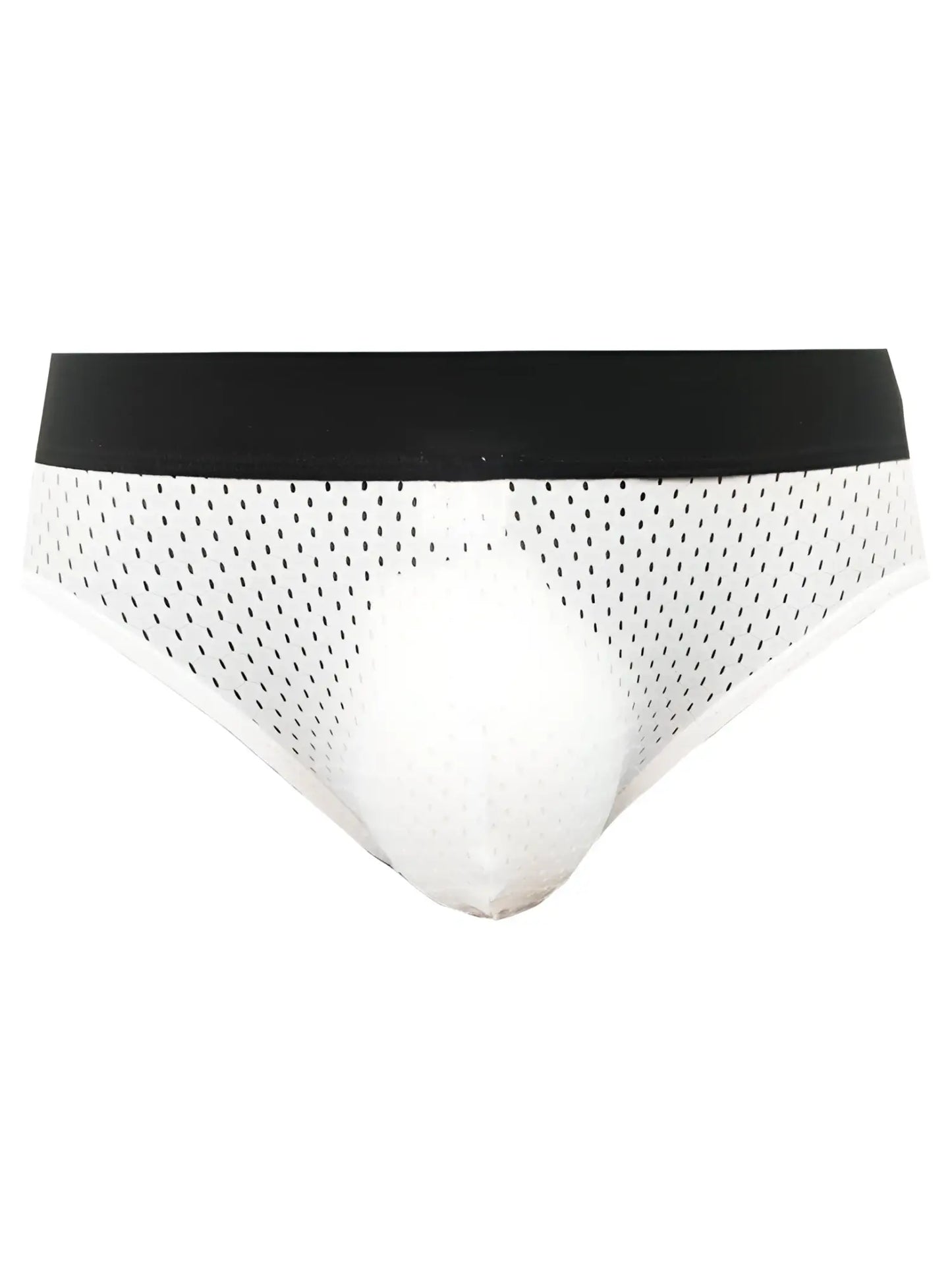 White mesh briefs with black elastic waistband from tartarus mesh jock collection front view