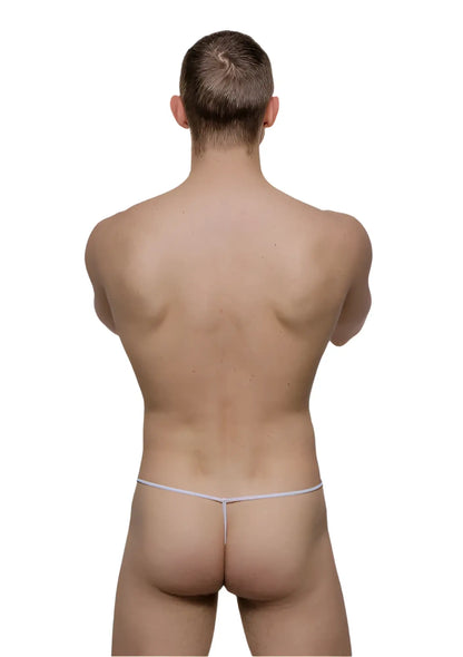 White tartarus mesh thong with a thin seamless fabric band shown from the back side for a comfortable fit