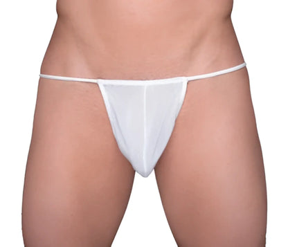 White mesh thong with thin straps showing the back side in tartarus mesh thong design