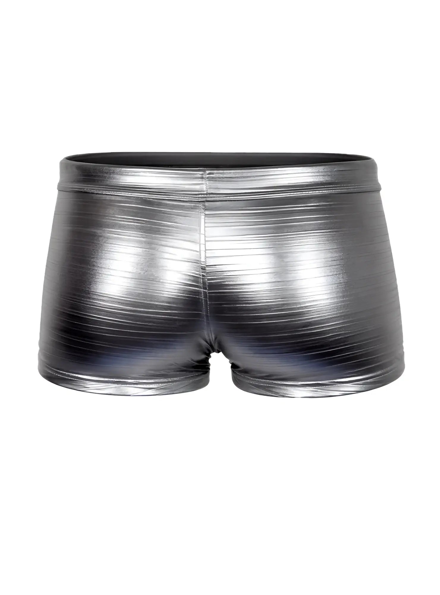 Tartarus metallic trunk shiny silver shorts with sleek reflective finish and subtle horizontal ribbing