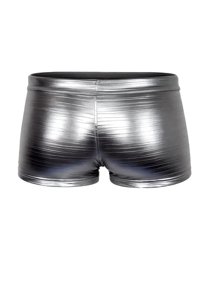 Tartarus metallic trunk shiny silver shorts with sleek reflective finish and subtle horizontal ribbing