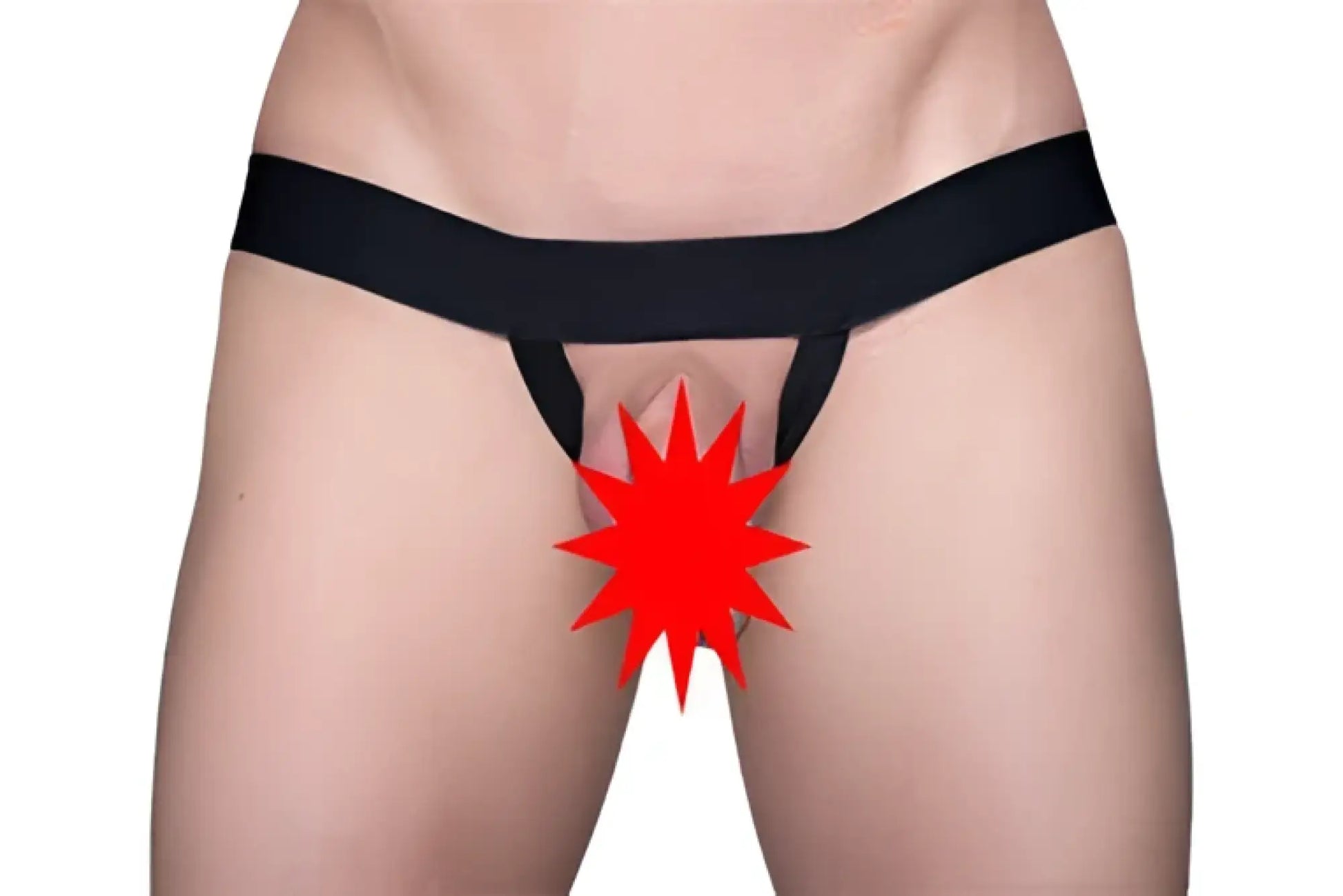 Black thong tartarus ring g-string with red starburst graphic on front in stretch fabric for lingerie wear