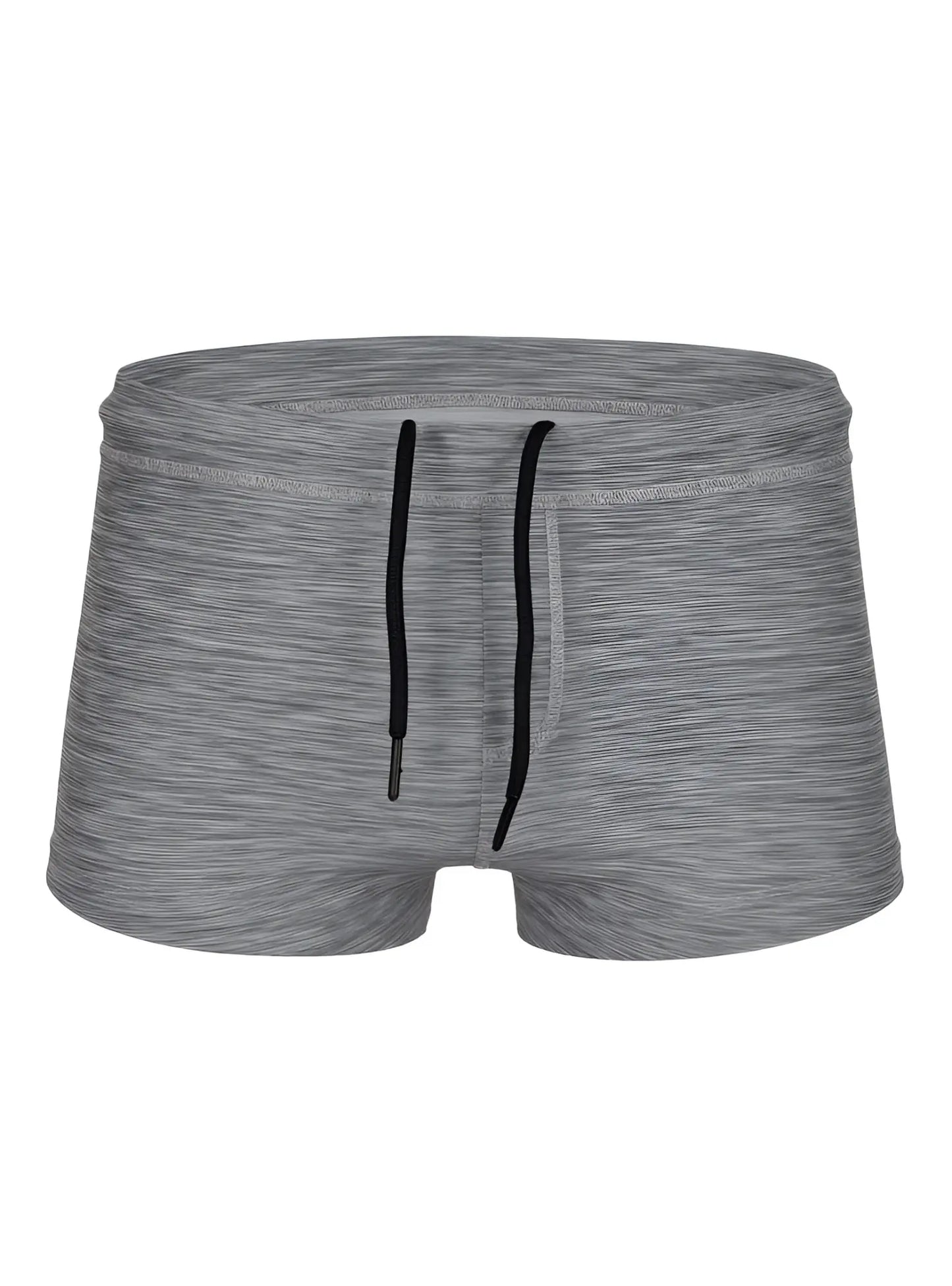 Gray heathered tartarus swim trunk with black drawstrings made from lightweight quick-dry fabric for swimming