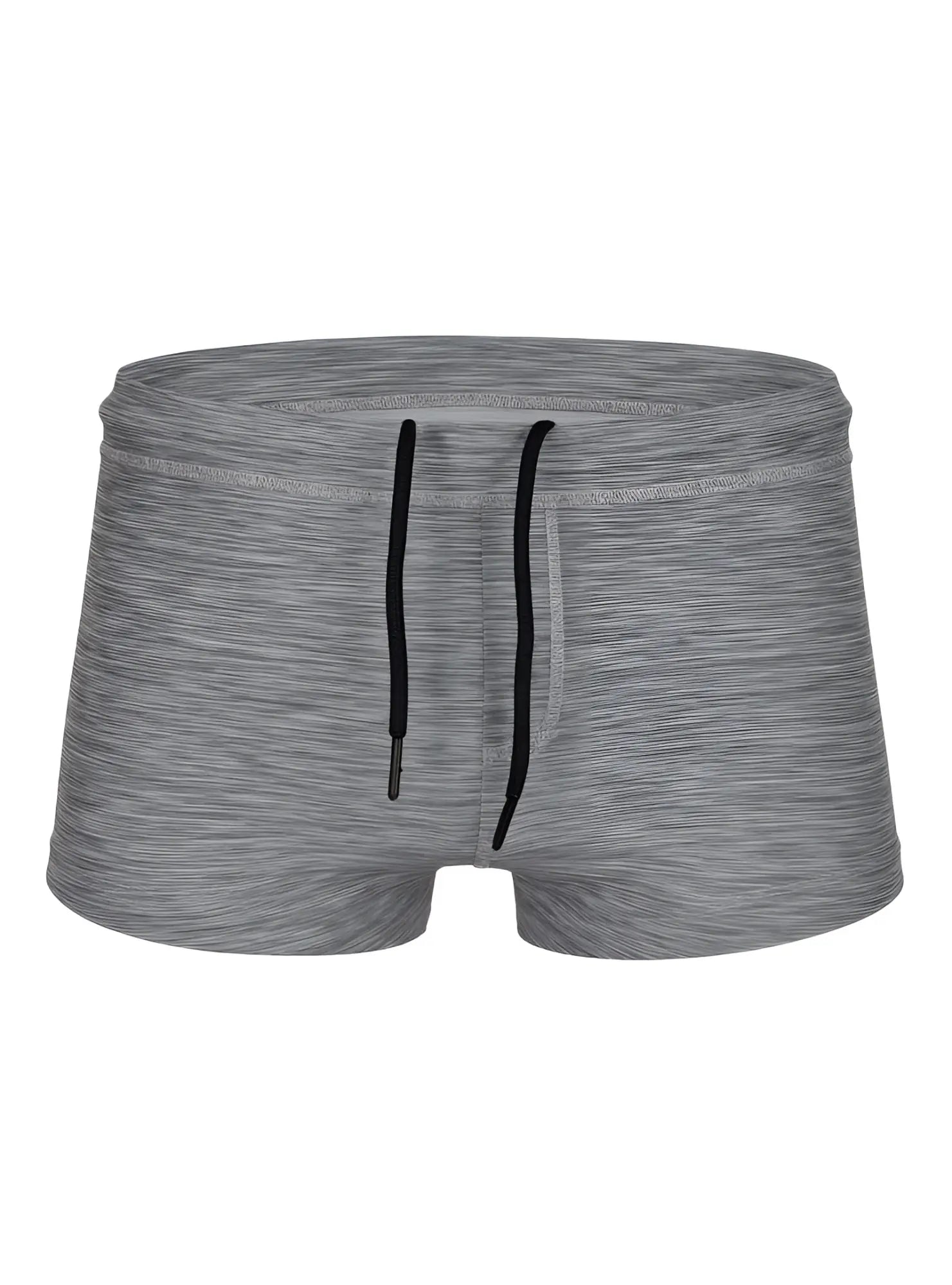 Gray heathered tartarus swim trunk with black drawstrings made from lightweight quick-dry fabric for swimming