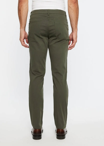Olive green slim fit textured 5 pocket stretch woven jeans with subtle stitching details