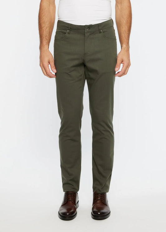 Olive green slim-fit textured 5 pocket stretch woven chino pants made from breathable fabric for casual wear