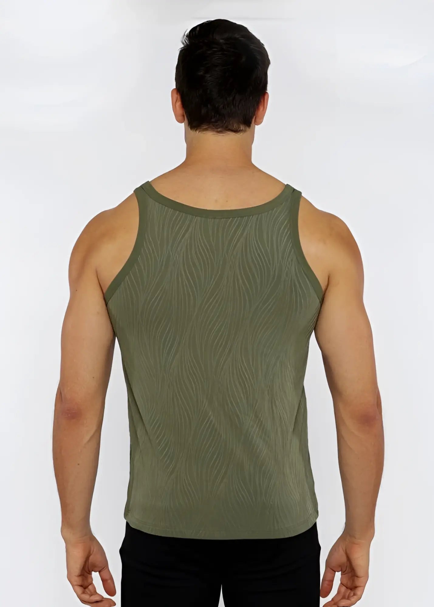 Olive green ribbed knit tank top with subtle wavy texture called textured knit tank perfect for casual wear
