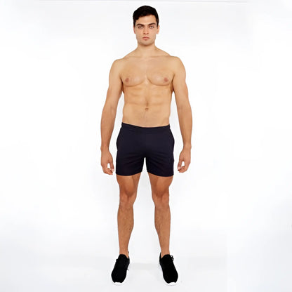 Black textured mesh stretch performance shorts with a sleek minimalist design for athletic use