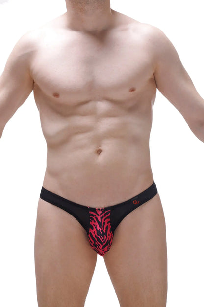 Black thong Thong Andlau Ascan with a bold red tiger stripe pattern across the front for stylish lingerie wear