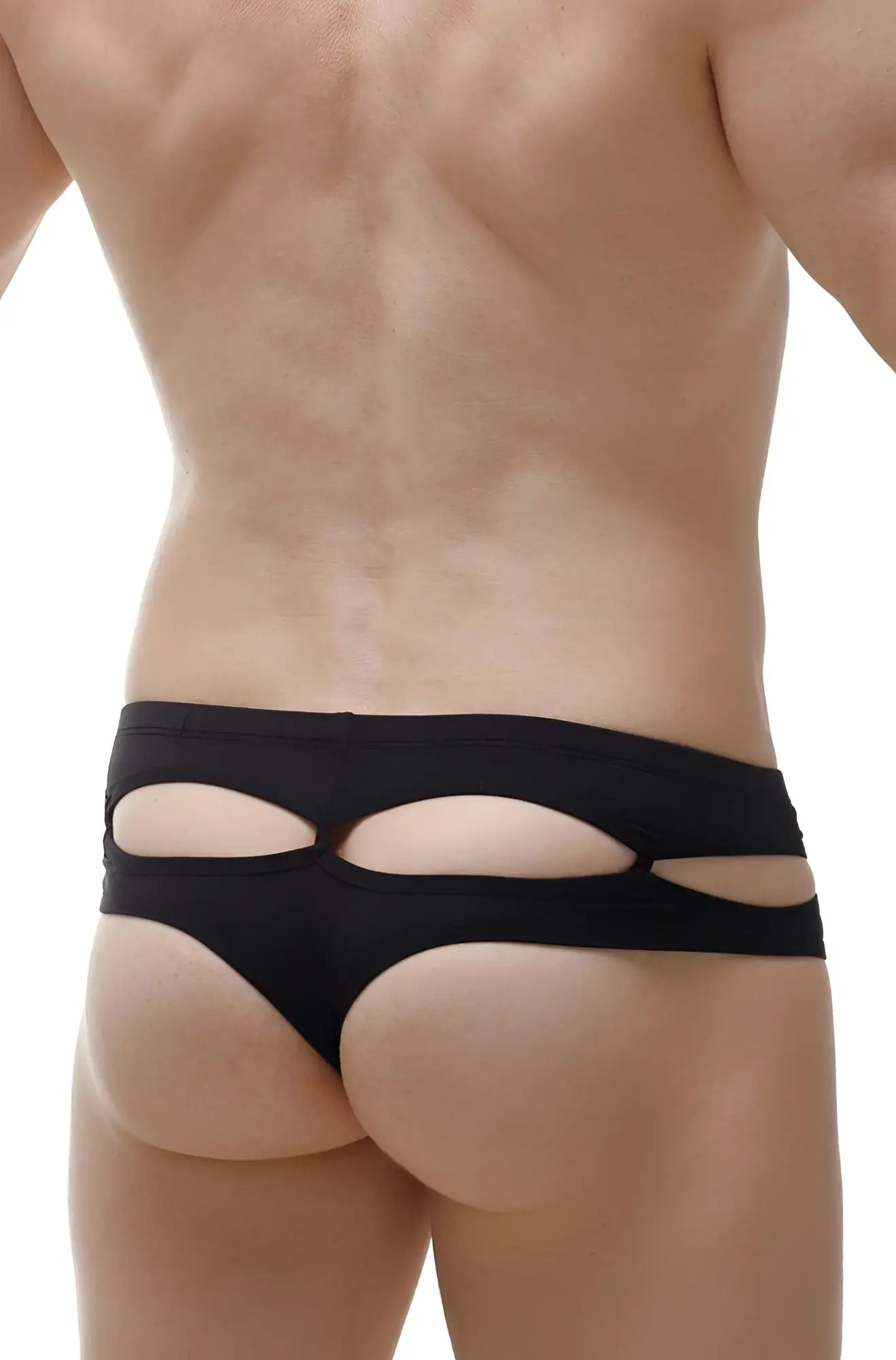 Black cut-out thong carlat briefs with sleek form-fitting design showing front view for stylish comfort