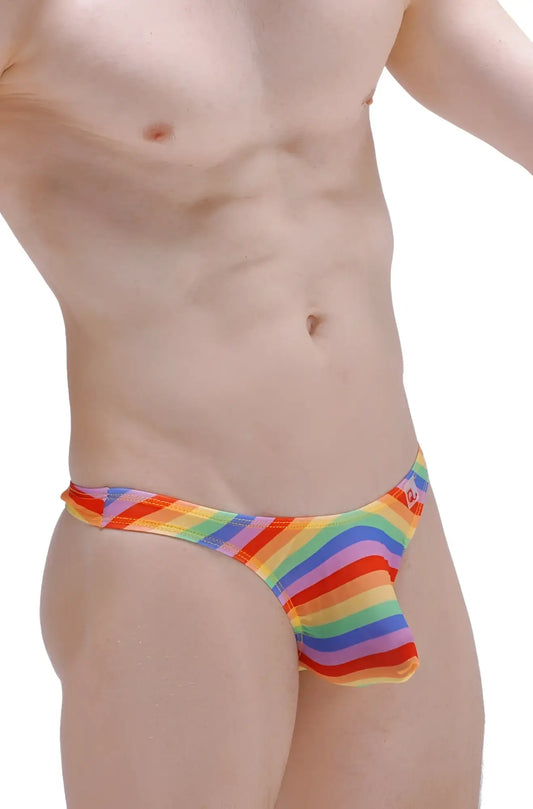 Thong Chill Net Rainbow men’s thong with snug fit and vibrant diagonal rainbow stripes for comfortable wear