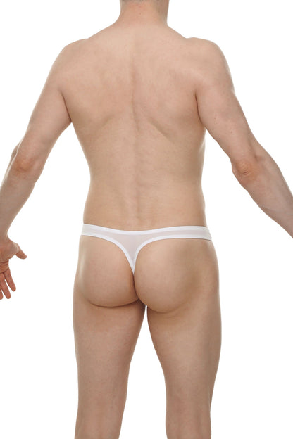 White sheer thong dome skine with a thin waistband showing the front side of the lingerie product