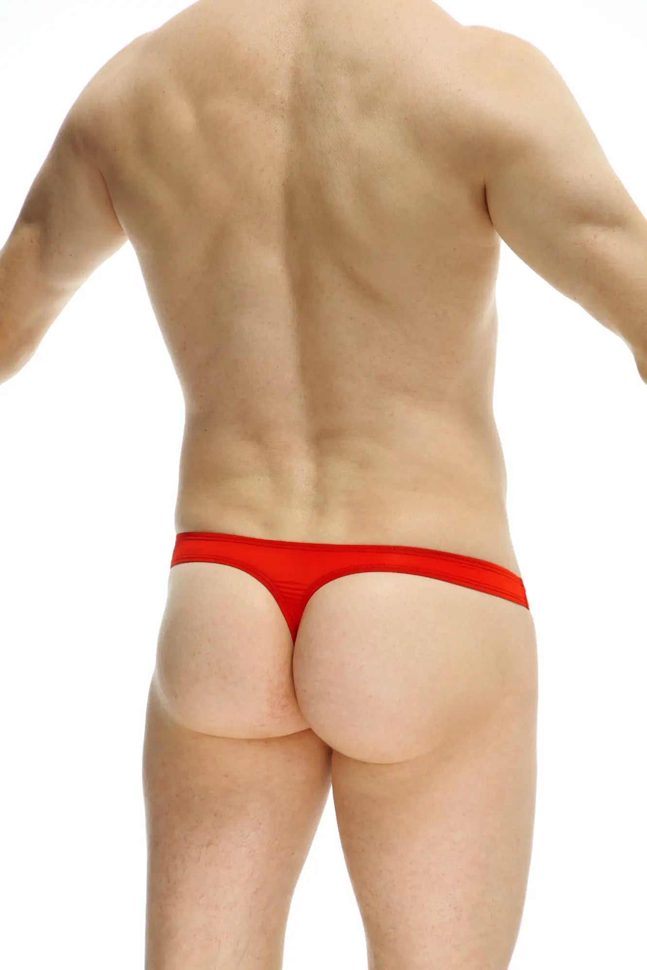 Red thong dome plum red made of stretchy fabric showing the front side of the thong