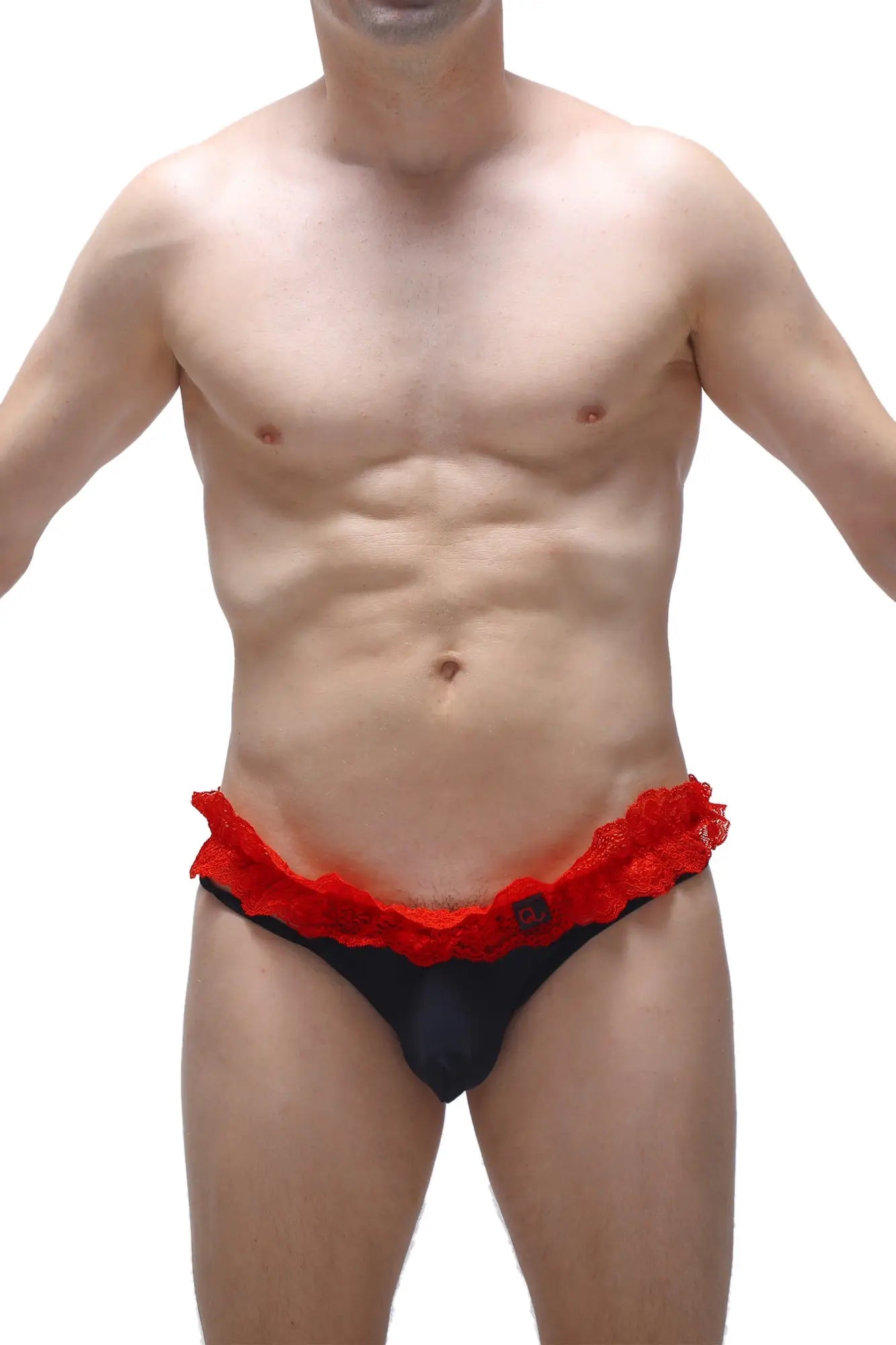 Thong fremir black briefs in black with vibrant red lace trim highlighting delicate detailing