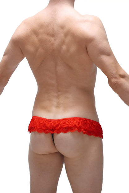 Red lace thong frou-frou black with intricate floral patterns in a delicate lace fabric