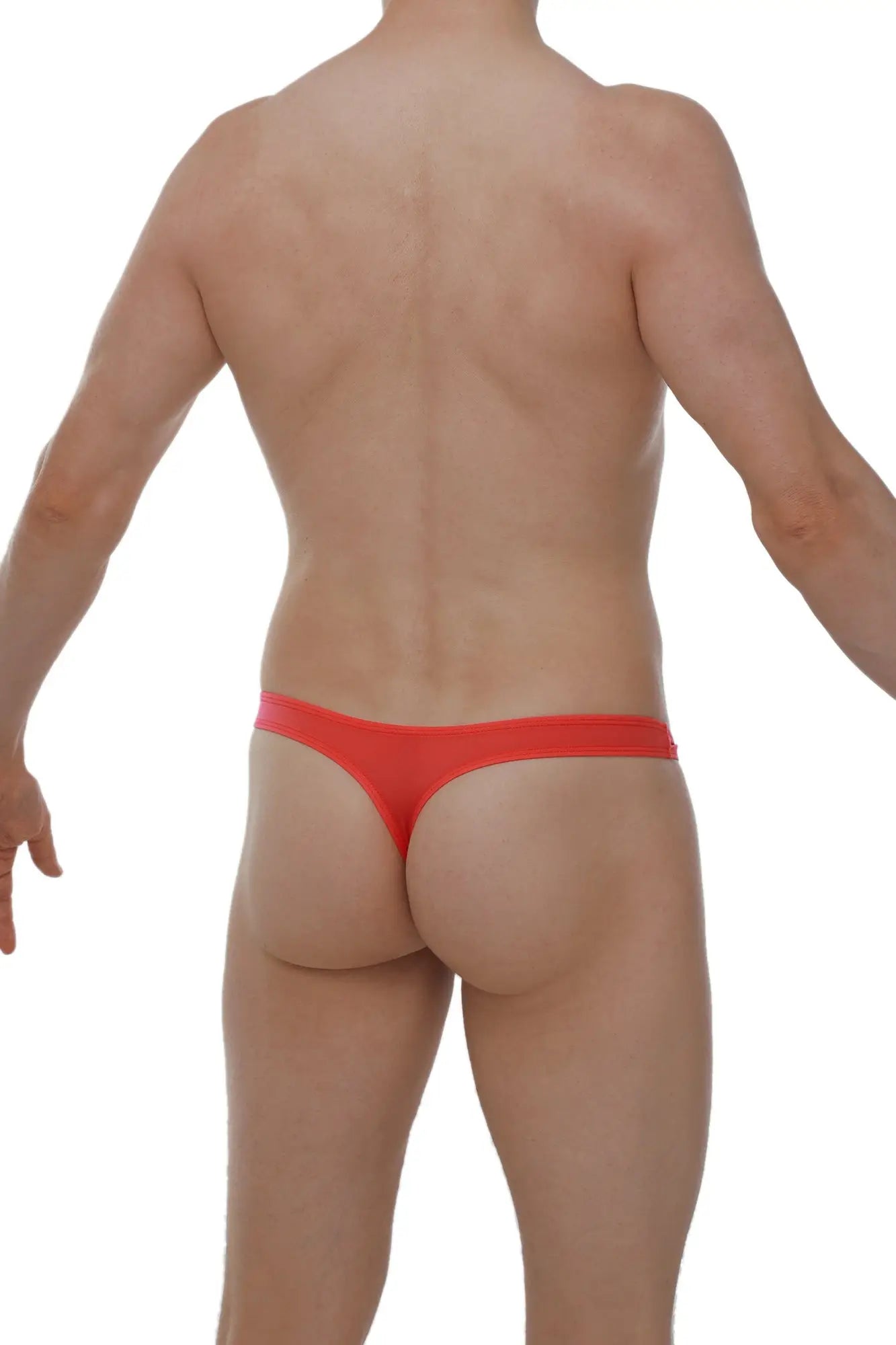A vibrant red form-fitting thong made of smooth fabric featured in the thong lasso cockring plum crimson product