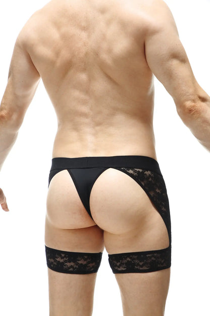 Black lace thong with matching leg cuffs from thong maiserey lace black set made of delicate lace material