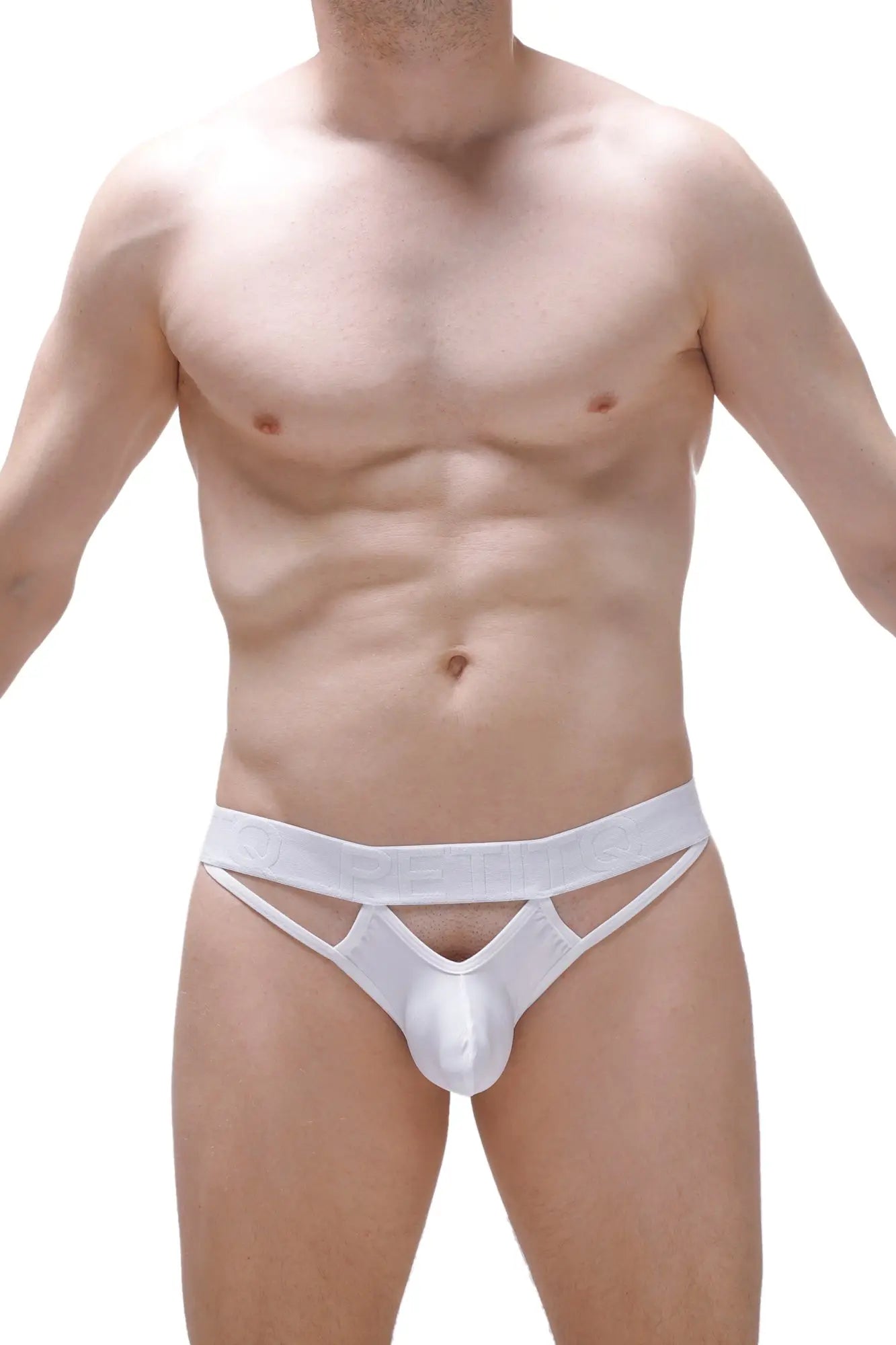 Thong Mano White men’s underwear in sleek white fabric with a distinctive cutout design for a form-fitting fit