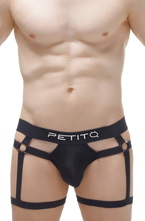 Black petitq men’s briefs thong midass black with strappy harness-style design made from comfortable fabric