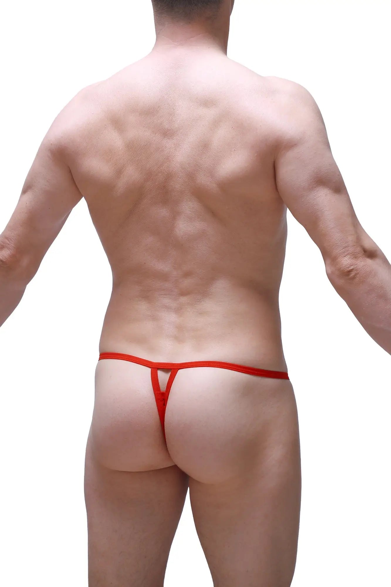 Red thong with thin form-fitting design made of lace shown from the back in thong migny lace red product image