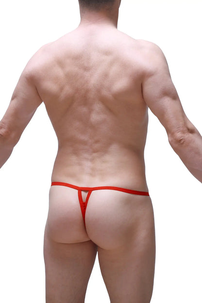 Red thong with thin form-fitting design made of lace shown from the back in thong migny lace red product image