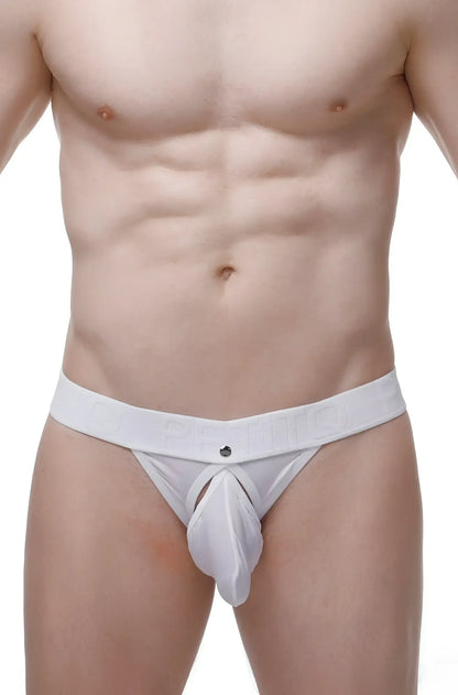 White men’s briefs thong nouans plum white with branded waistband and central pouch design in cotton fabric