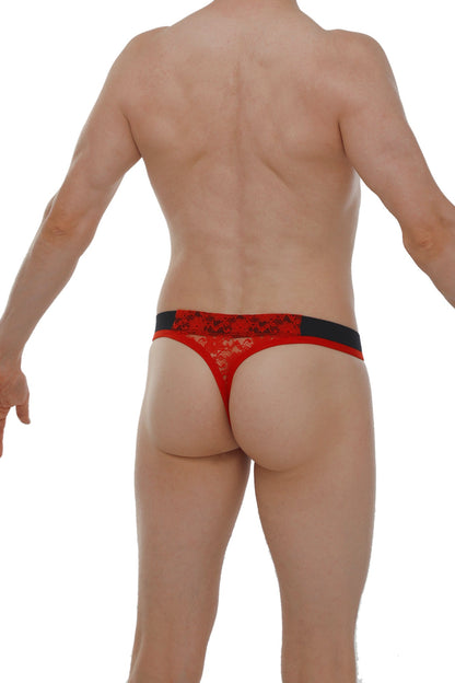Red lace thong maulay lace red with black elastic waistband showcasing delicate lace material and vibrant color