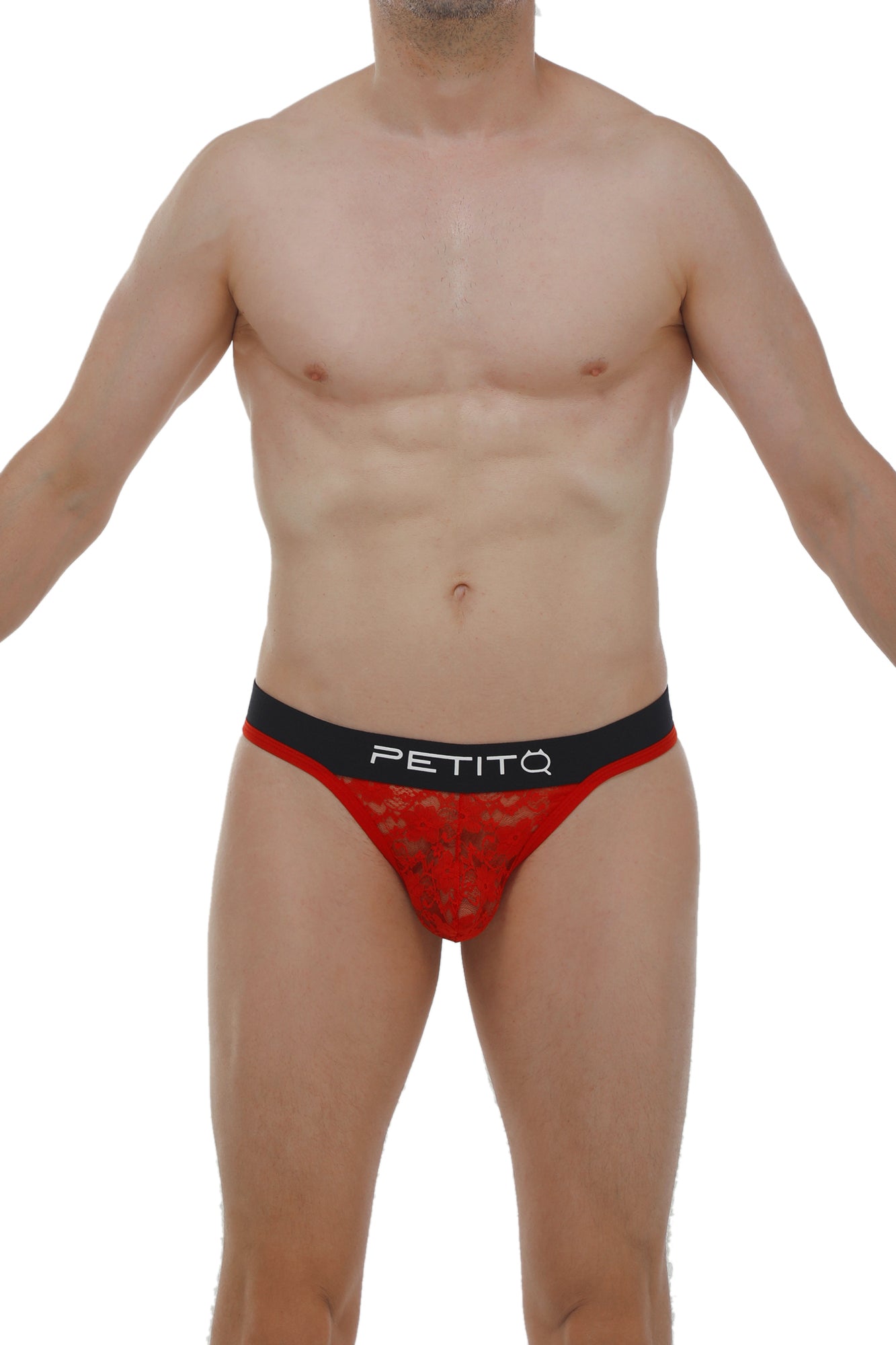 Red lace men’s briefs with black petitq waistband in the thong maulay lace red collection