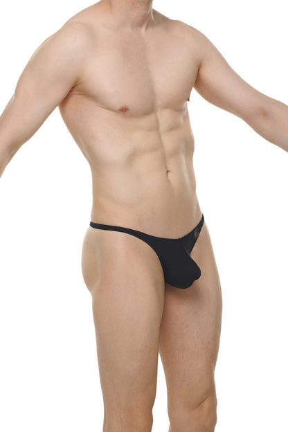 Black thong plellis plum with a contoured design and subtle side branding in a form-fitting style