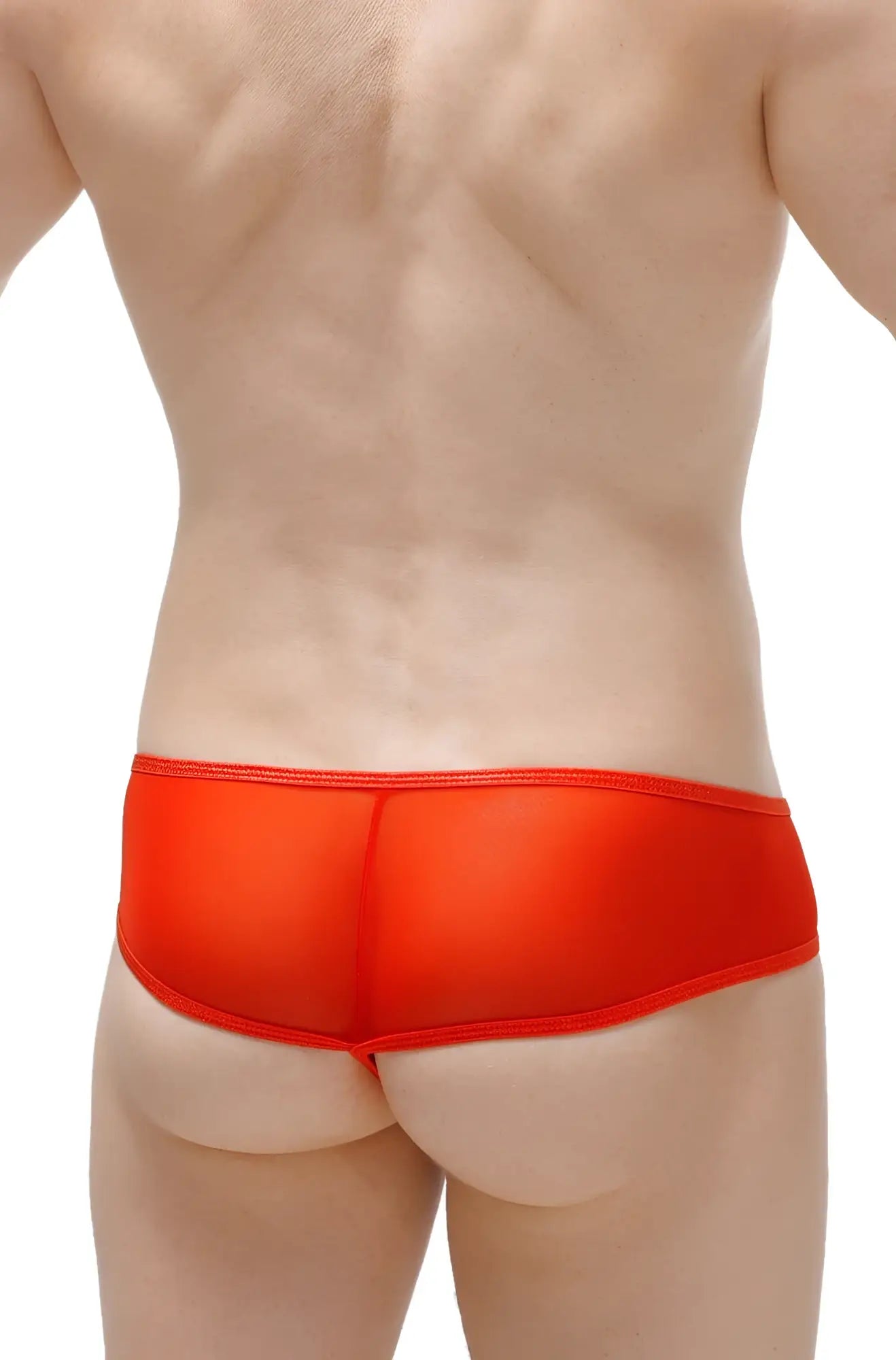 Bright red thong toga net sheer mesh briefs with smooth elastic waistband front view