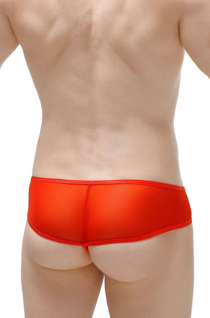 Bright red thong toga net sheer mesh briefs with smooth elastic waistband front view