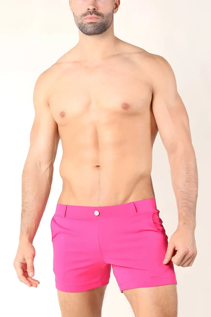 Timoteo santa monica shorts fuchsia tms150 size m bright pink tailored swim trunks with white button closure