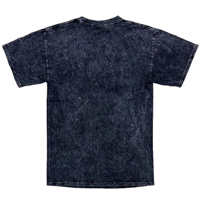 Dark blue distressed cotton t-shirt with a faded textured appearance from the TLC tee shirt collection