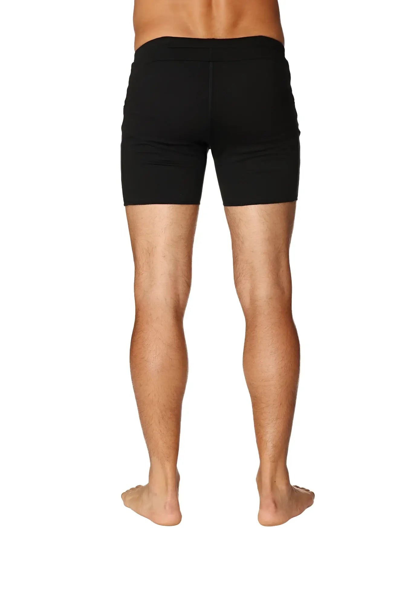 Black transition yoga short with snug fit and elastic waistband designed for athletic comfort and flexibility