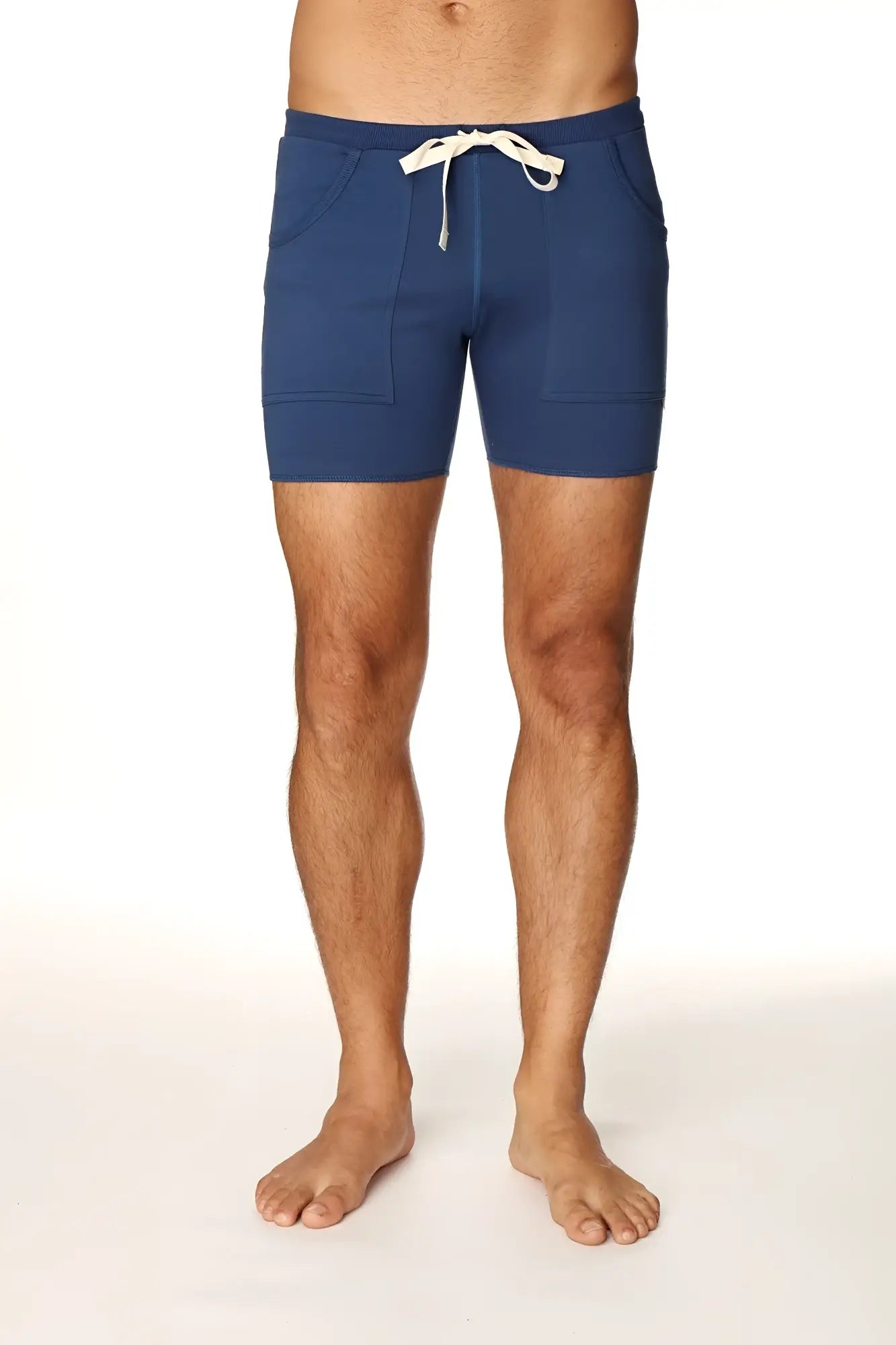 Transition yoga short royal blue athletic shorts with white drawstring front pockets and comfortable fabric for exercise
