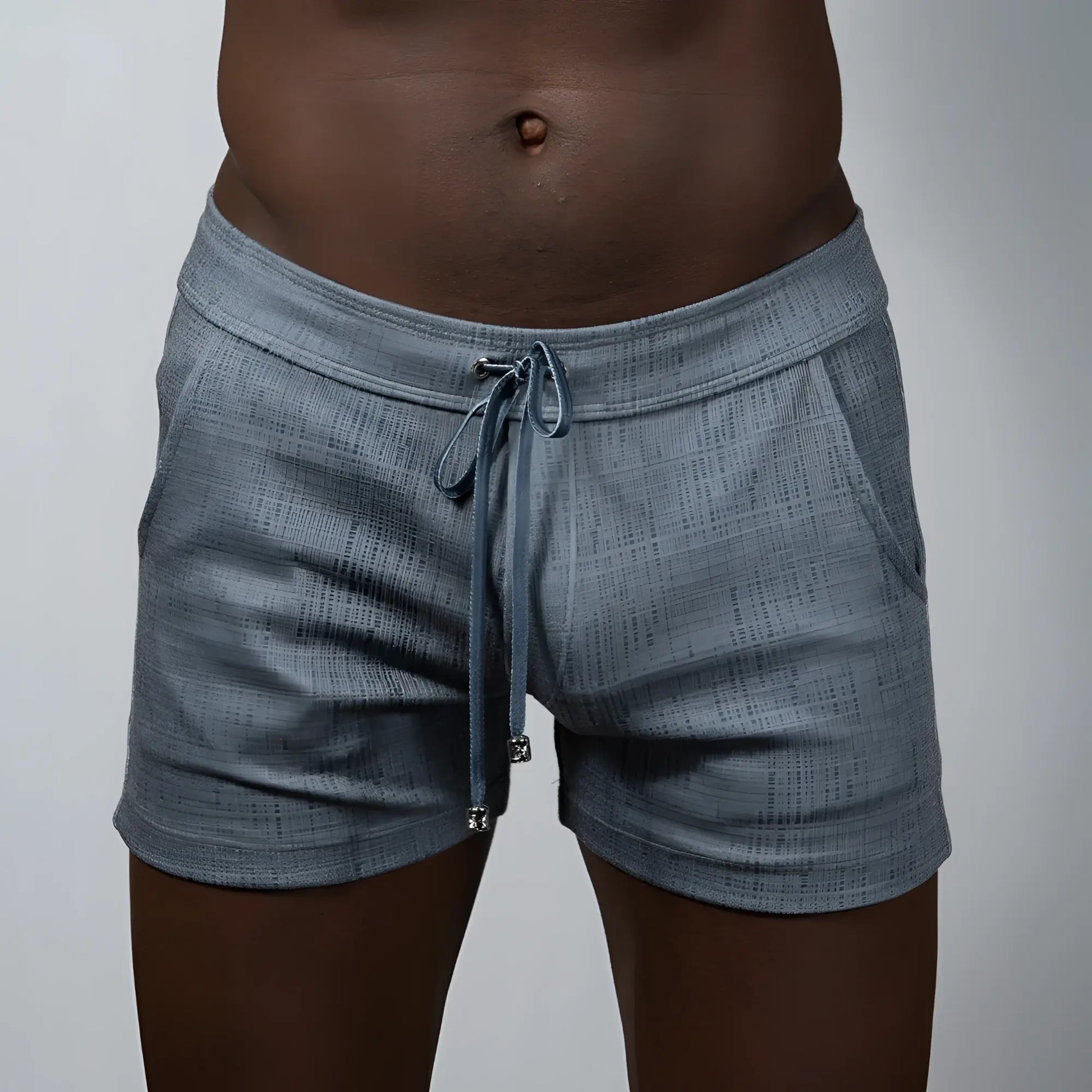 Tulio linen texture shorts in gray featuring a drawstring waistband and side pockets in a breathable fabric