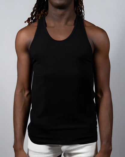 Black sleeveless Tulio solid tank top with rounded neckline and fitted silhouette perfect for casual wear