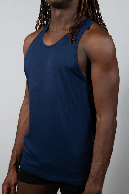 Navy blue sleeveless tank top tulio solid tank made from breathable fabric ideal for casual and athletic wear