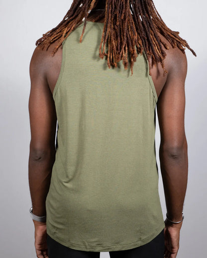 Olive green tulio solid tank sleeveless top with relaxed fit and rounded hem perfect for casual wear
