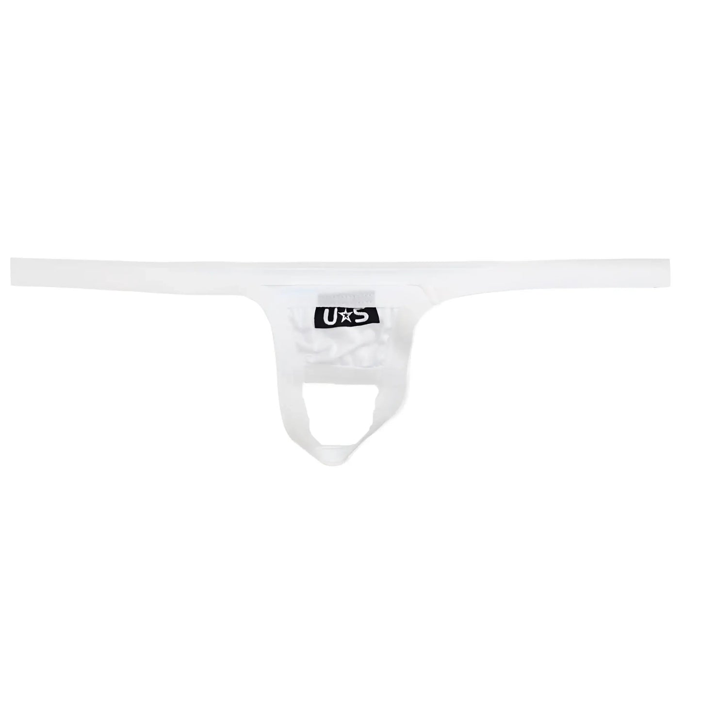 White us branded thong made of smooth stretchy fabric with minimalist design from u station ball holder white u0011-100