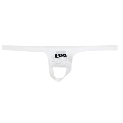 White us branded thong made of smooth stretchy fabric with minimalist design from u station ball holder white u0011-100
