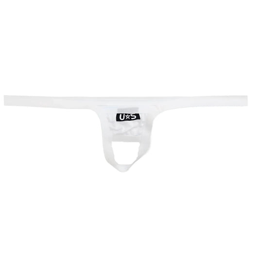 White us branded thong made of smooth stretchy fabric with minimalist design from u station ball holder white u0011-100