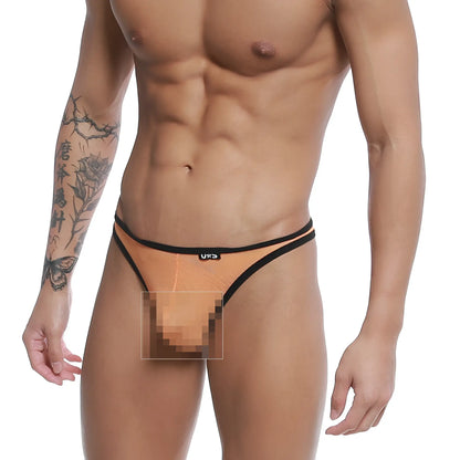Orange mesh thong with black trim and urs logo on waistband u station bar thong neon orange u0014-800