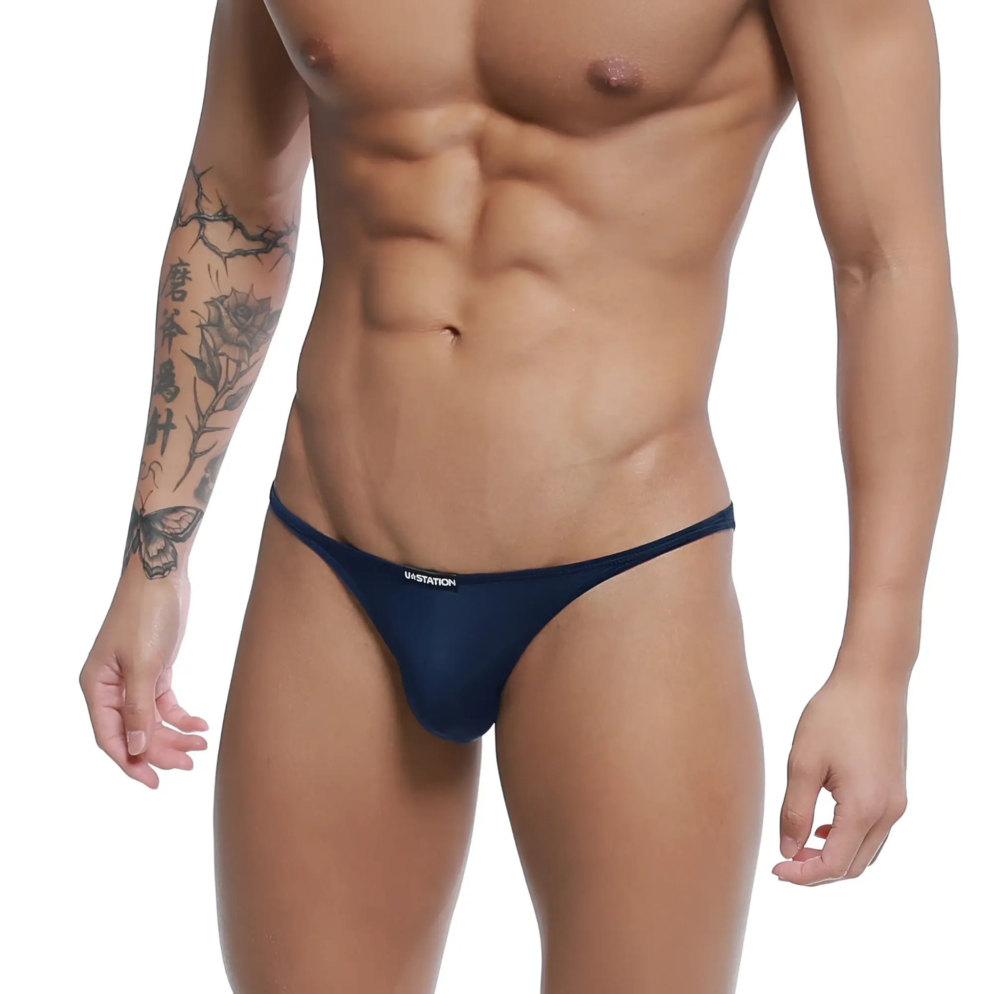 Navy blue ustation thong bikini with sleek form-fitting design and smooth fabric from ustation me bikini u0032-199