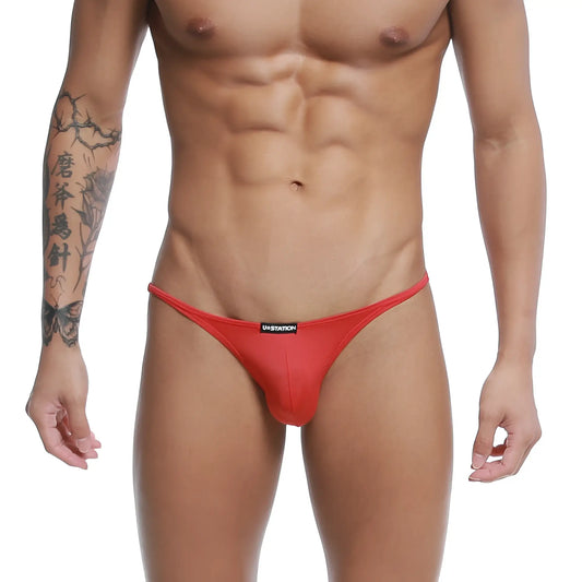 Red u-station thong bikini with a snug form-fitting design perfect for swimwear and beachwear use