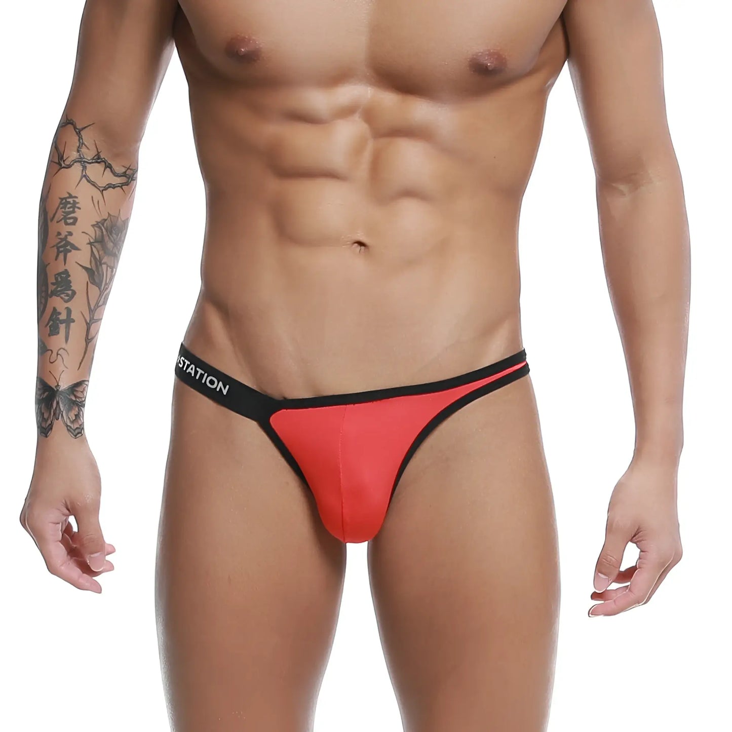 Red and black thong with a sleek form-fitting design from U-Station Calypso Bikini red U0012-600