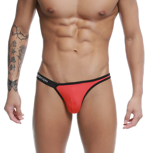 Red and black thong with a sleek form-fitting design from U-Station Calypso Bikini red U0012-600